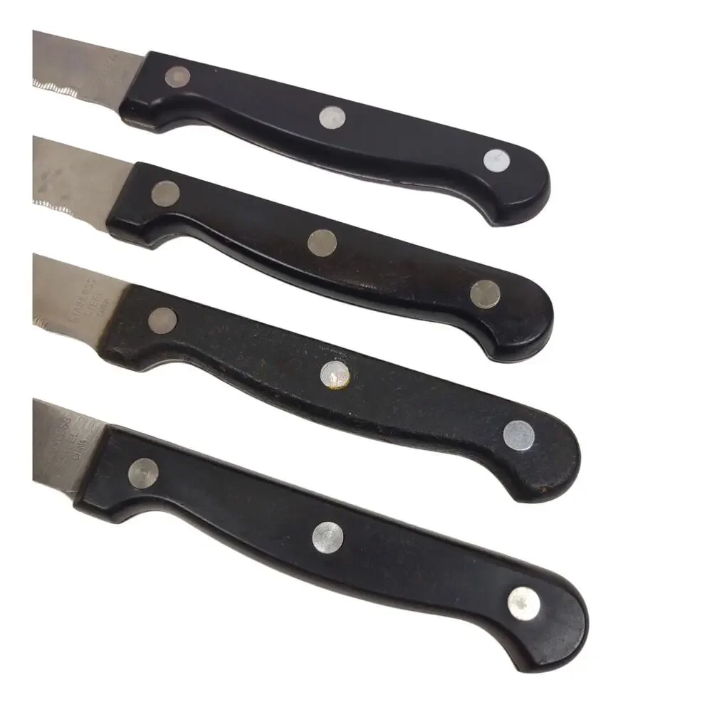 Set of 4 VTG Pairing Knives with Black Handles Serrated 3 in Blades